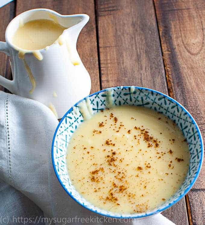 Healthy and sugar free custard recipe on the table in under 30 minutes and goes perfectly with warm apple pie