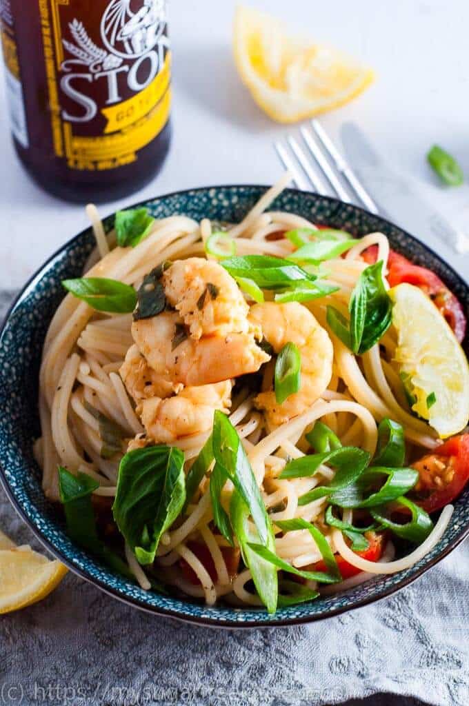 Made in 30 minutes - Lemon Garlic Prawns with Spaghetti Pasta.