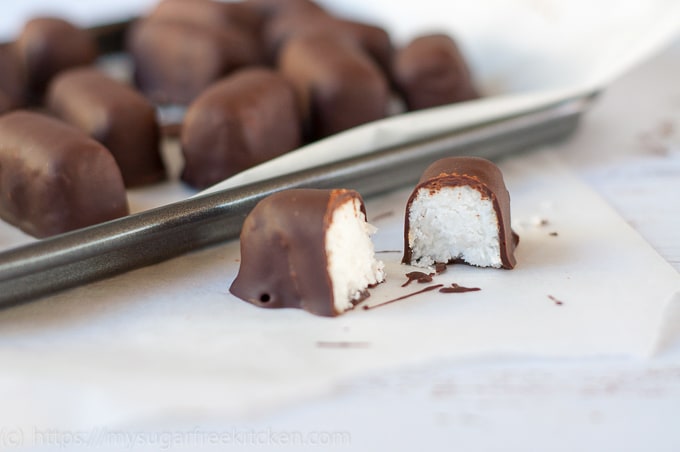 Naturally sweetened healthy bounty bars, perfect as a treat for after dinner.