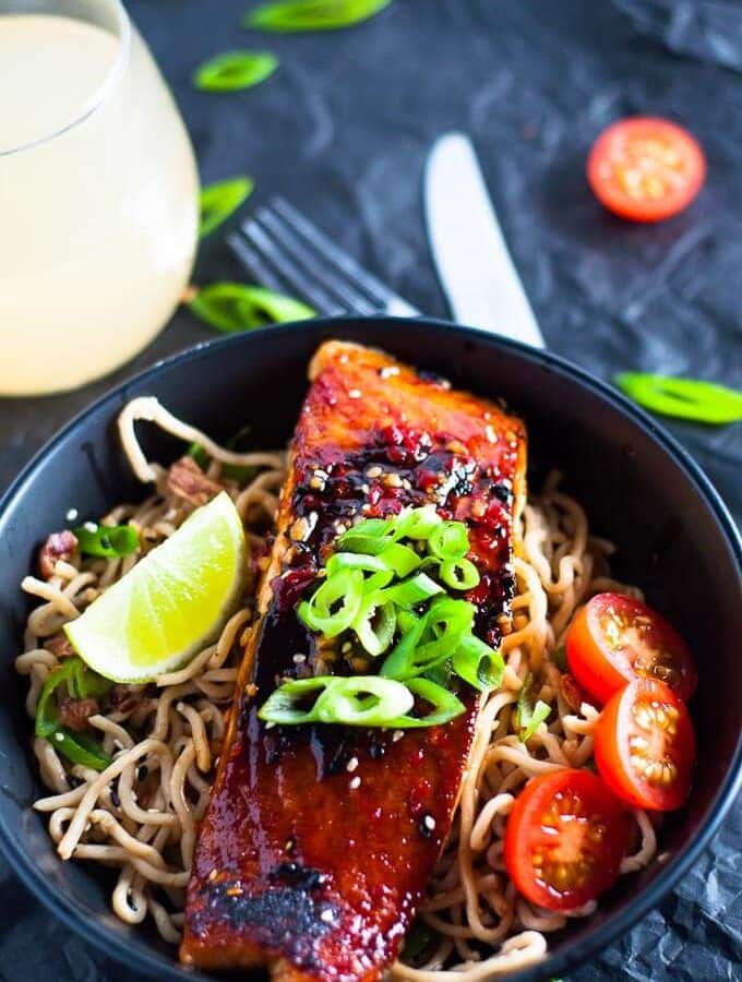 Easy and packed with flavour, this Chilli Soy Salmon with Sesame Noodles is on the table in under 30 minutes