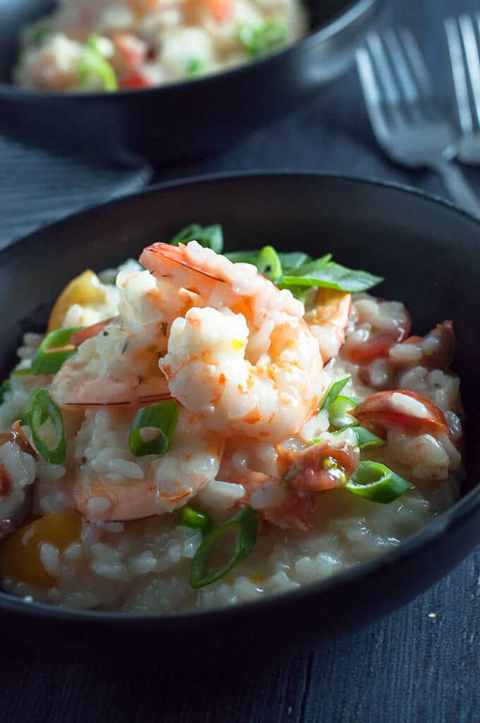 Garlic prawns and tomato risotto made with fresh juicy prawns