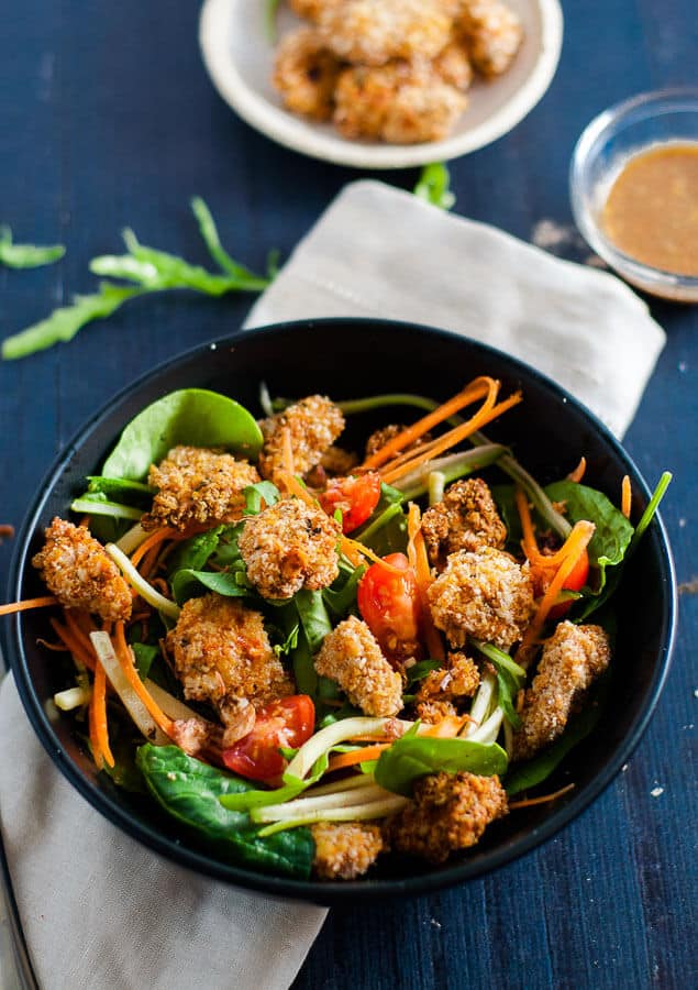 Popcorn chicken salad on the table in under 30 minutes.