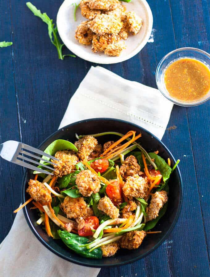 Crispy, crunchy and light popcorn chicken salad