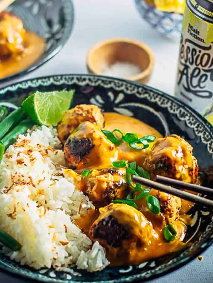 Thai Chicken Meatballs with Peanut Sauce | My Sugar Free Kitchen